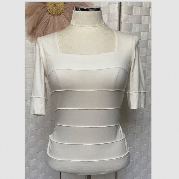 Akris White Stretch Short Sleeve Off White Top Size 4 - Picture 1 of 13